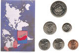 1 Dollar + KMS 2004 KMS USA 1 Cent - Quarter Dollar, Liberia 1 Dollar, Arnold Schwarzenegger ST in Blister