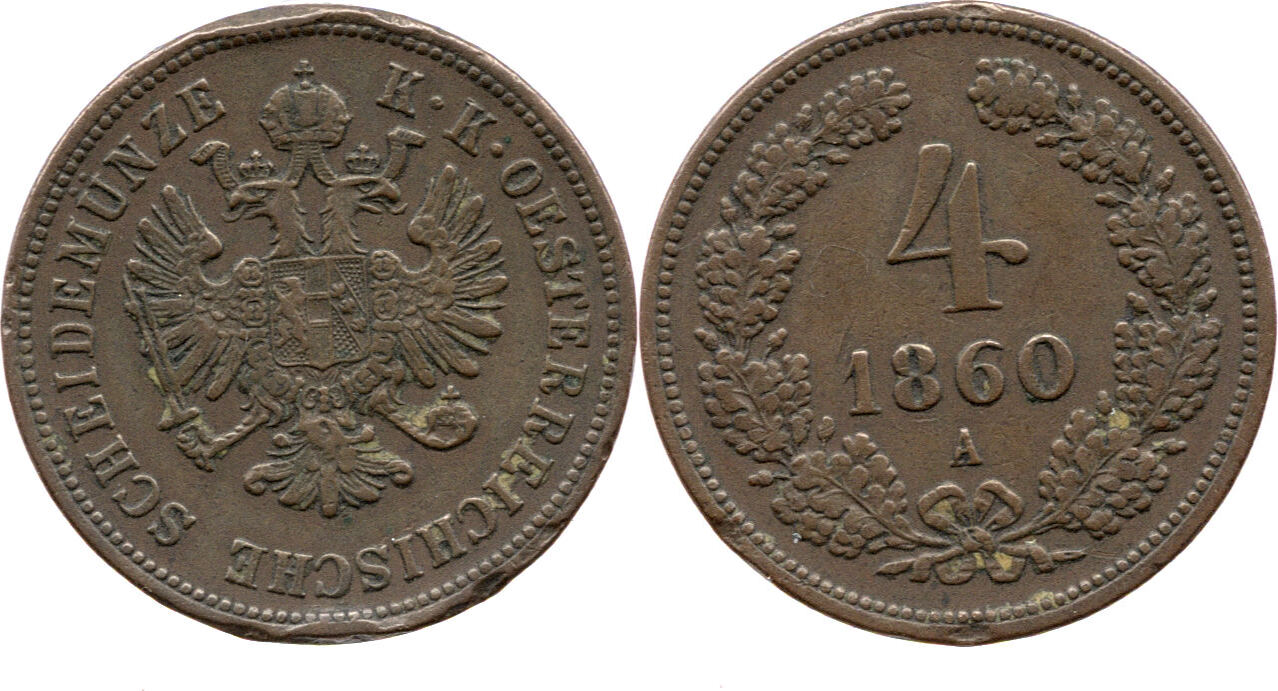 Österreich-Ungarn 4 Kreuzer 1860 A Franz Joseph I, 1848 - 1916 ...