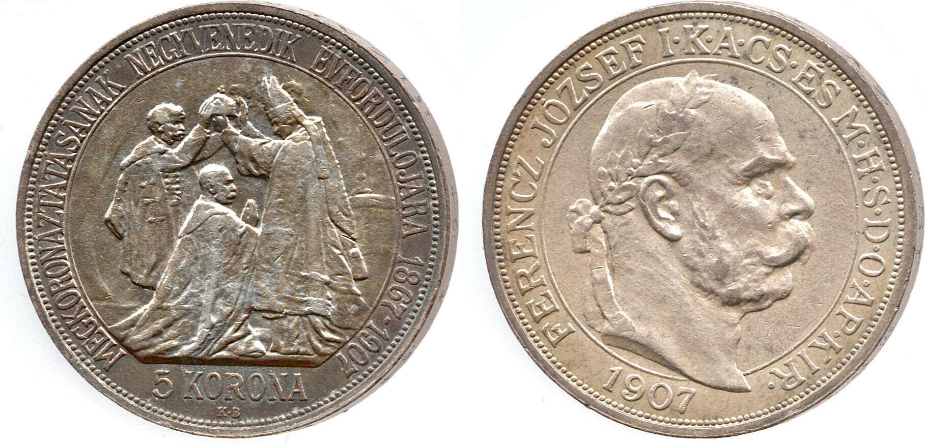 Österreich / Ungarn 5 Korona 1907 One side cameo, wunderschöne Patina