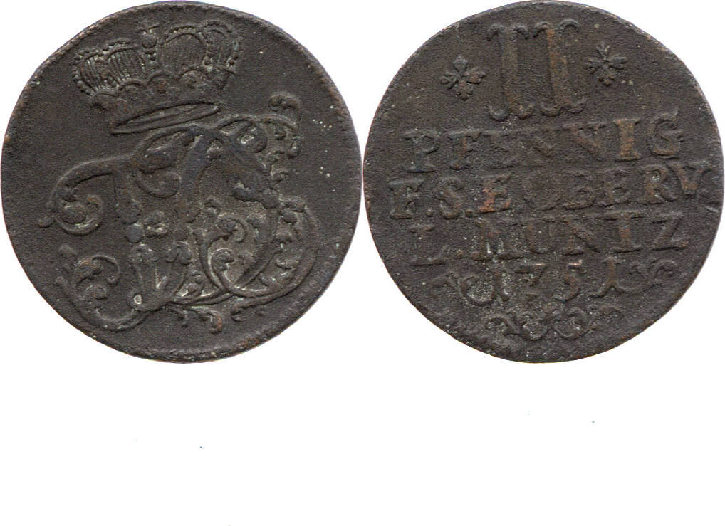 SachsenWeimarEisenach 2 Pfennig 1751 Friedrich III, SachsenGotha