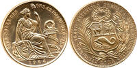 Peru 100 Soles CIEN SOLES ORO, GRS.42.1264 DE ORO FINO, NUEVEDECIMOSFINO, Lima mint -