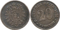 Deutsches Kaiserreich 20 Pfennig 1874 B Wilhelm I., 1871 - 1888, Typ 1, großer Schild, Hannover sehr schön (SS)