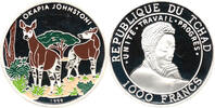 1000 Francs 1999 Republique Du Chad African Fauna, Waldgiraffe, OKAPI JOHNSTONI, RR, Selten, minted in Nordkorea stempelglanz (ST)