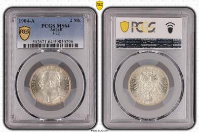 Anhalt 2 Mark 1904 A Friedrich II. 1904-1918. PCGS MS64. Stempelglanz