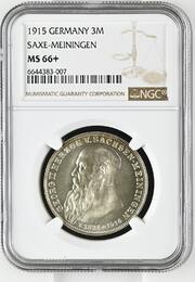 Sachsen-Meiningen 3 Mark 1915 Georg II. 1866-1914. NGC MS66+. Feinster Stempelglanz