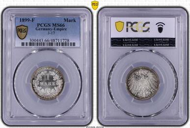 Kleinmünzen 1 Mark 1899 F PCGS MS66. Stempelglanz