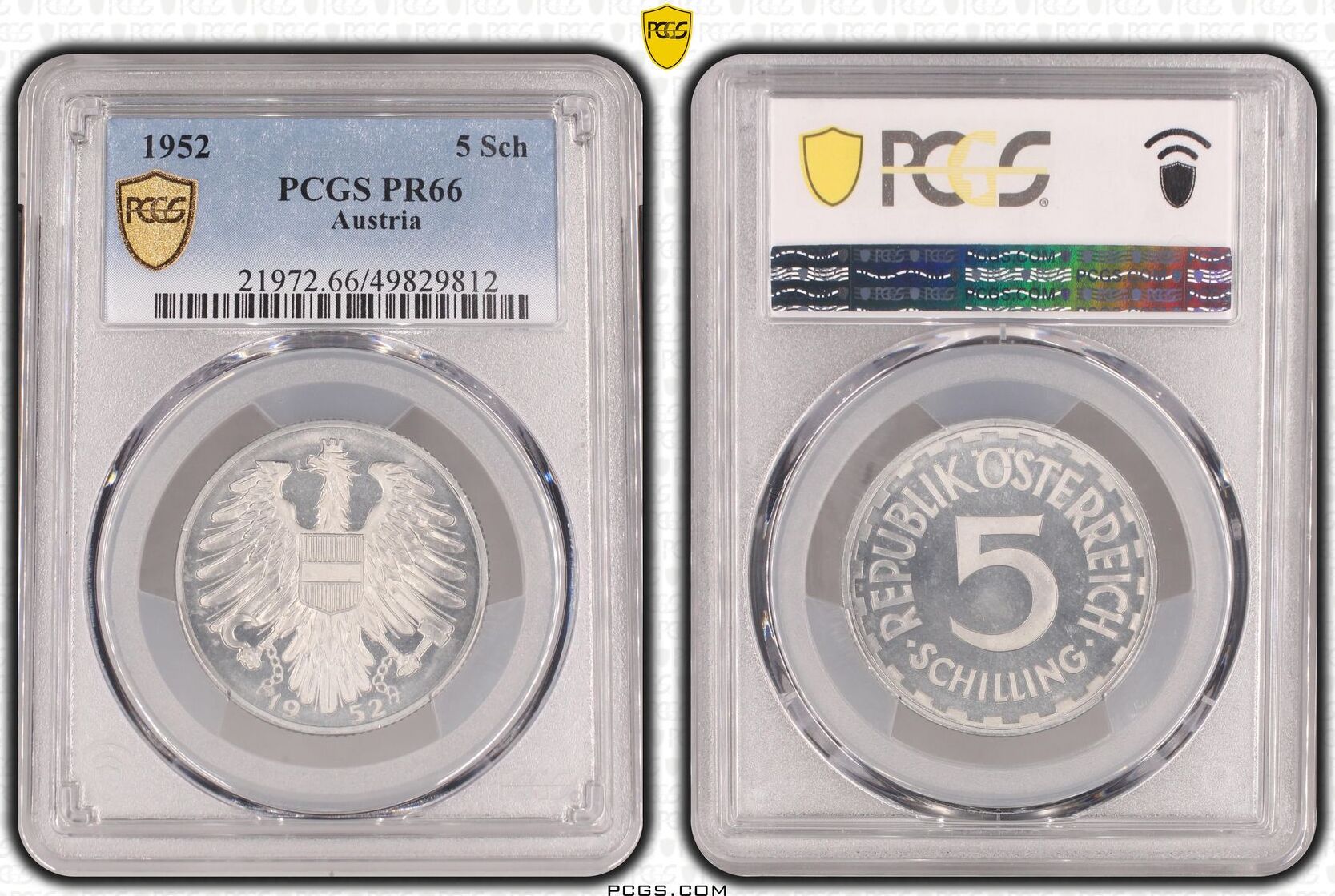 Pr66 Reeb Österreich 5 Schilling 1952 Zweite Republik nach 1945. PCGS PR66. Feine ...