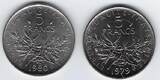 FRANCE 5 Francs 1979 et 1980 Semeuse Säerin. 2EX. . Fast UNC.