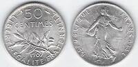 FRANCE 50 Centimes 1907 Semeuse de O.Roty . Fast Stempelglanz