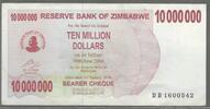 ZIMBABWE. 10 Mio Dollars Serie: DB . -