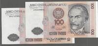 PERÚ/PÉROU. 100 Intis. 2 NOTES. Serie: A/X et B/D . -