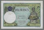 10 Francs. (1937) MADAGASIKARA/MADAGASCAR . Junge Frau mit Frurtschale.  Jeune femme présentant une coupe de fruits. Sehr schön.