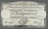 FRANCE. Assignat de Vingt-Cinq Sols. DOMAINES NATIONAUX. Serie: 629 . -