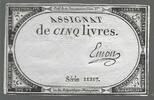 FRANCE. Assignat de Cinq Livres. le 10 Brumaire de l'an 2 . Serie: 11217 . -