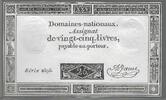 FRANCE. Assignat de Vingt-Cinq Livres. DOMAINES NATIONAUX. Serie: 2595 . -