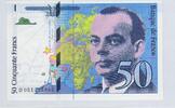 FRANCE 50 FRANCS Saint-Exupéry. D051 *DERNIER ALPHABET* DEFAUT DE MASSICOTAGE -