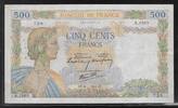 France 500 Francs 28.11.1940 La Paix. Alphabet A.1363 Sehr schön(viele Nadellöchern)