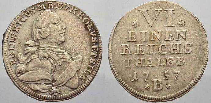 Brandenburg-Bayreuth 1/6 Taler 1757 B Friedrich 1735-1763. Sehr Schön ...