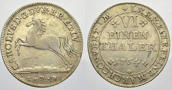 BraunschweigWolfenbüttel 1/6 Taler 1764 Karl I. 17351780. Min