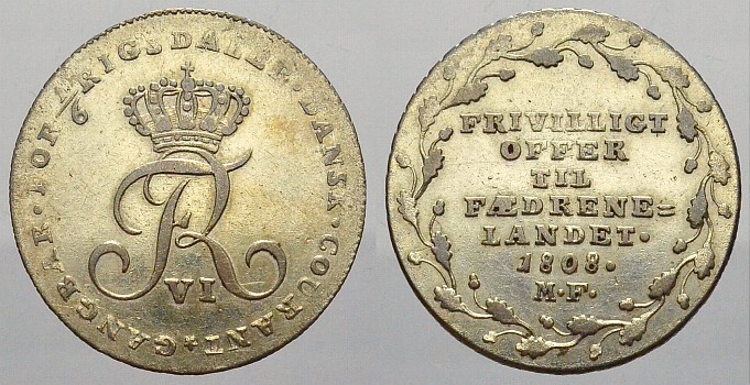 Dänemark 1/6 Reichstaler 1808 Frederik VI. 18081839. Sehr schön