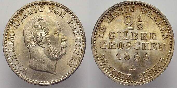 Brandenburg-Preußen 2 1/2 Silbergroschen 1866 A Wilhelm I. 1861-1888 ...