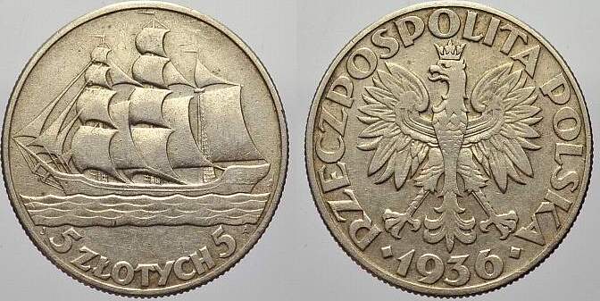 PolenRepublik 19181939 5 Zlotych 1936 Republik Polen 19181939. Fast