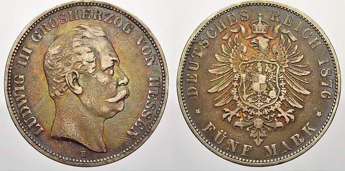 Hessen 5 Mark 1876 H Ludwig III 1848 1877 Winz Randfehler Gutes