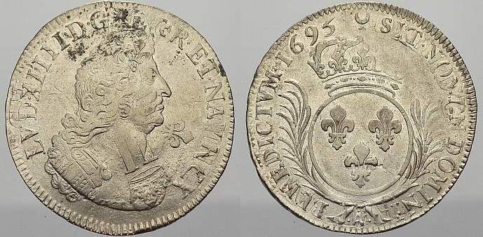 Frankreich Écu aux palmes 1 1695 A Ludwig XIV. 16431715. Übl
