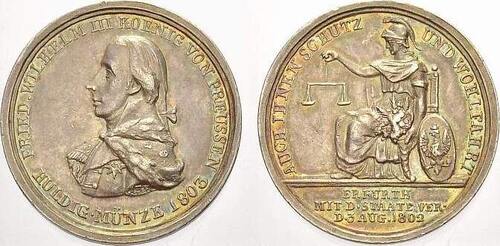 Brandenburg-Preußen Silbermedaille 1803 Friedrich Wilhelm III. 1797-1840. Vorzüglich mit schöner Pat