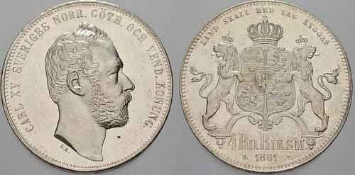 Schweden 4 Riksdaler 1861 Karl XV. 1859-1872. Min. berieben, vorzüglich+