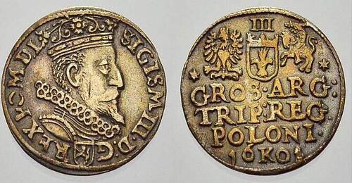 Polen 3 Gröscher 1 1601 K Sigismund III. 1587-1632. Prachtexemplar. Vorzüglich+ mit schöner Patina