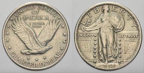 Vereinigte Staaten von Amerika 1/4 Dollar 1918 Fast vorzüglich