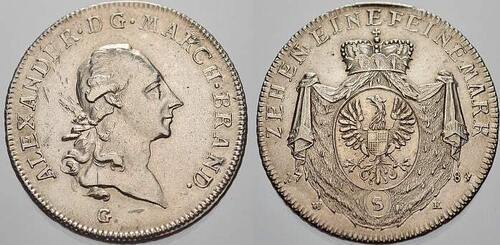 Brandenburg-Ansbach Konv.-Taler 1784 W Christian Friedrich Karl Alexander 1757-1791. Kleine Kratzer 