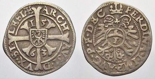 Schlesien-Der oberste Lehnsherr Kreuzer 1563 Ferdinand I. 1526-1564. Sehr schön+