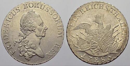 Brandenburg-Preußen Reichstaler 1785 E Friedrich II. 1740-1786. Seltener Jahrgang. Min. Justiert, vo