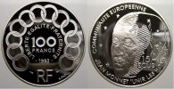 Frankreich 100 Francs (15 Ecus) 1992 Fünfte Republik seit 1958. Polierte Platte