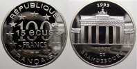 Frankreich 100 Francs (15 Ecus) 1993 Fünfte Republik seit 1958. Polierte Platte