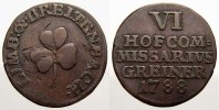 Limbach und Breitenbach (Sachsen) Cu Marke zu 6 Heller 1788 Porzellanfabrik Gotthelf Greiner 1700-1800. Sehr schön