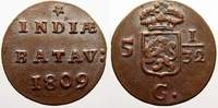 Niederlande-Niederländisch-Ostindien Cu 1/32 Gulden (1/2 Duit) 1809 Batavische Republik 1799-1806. Fast Prägefrisch!