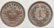 Schweiz, Eidgenossenschaft 1 Rappen (Bronze) 1906 B Vorzüglich+ von EA