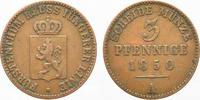 Reuss, jüngere Linie zu Schleiz Cu 3 Pfennig 1850 A Heinrich LXII. 1818-1854. Sehr schön+
