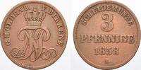 Oldenburg Cu 3 Pfennige 1858 B Nicolaus Friedrich Peter 1853-1900. Gutes sehr schön