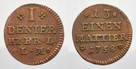 Braunschweig-Wolfenbüttel Cu Denier Karl I. 1735-1780. -
