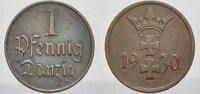 Danzig 1 Pfennig (Bronze) 1930 Vorzüglich mit schöner Patina