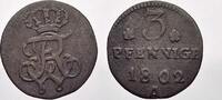 3 Pfennig 1802  A Brandenburg-Preußen Friedrich Wilhelm III. 1797-1840. Sehr schön+
