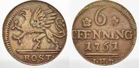 Mecklenburg-Rostock, Stadt Cu 6 Pfennig 1761 Überdurchschnittlich erhalten, Sehr schön-vorzüglich