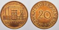 Saarland 20 Franken 1954 Fast stempelglanz