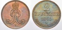 Braunschweig-Calenberg-Hannover Cu 2 Pfennig 1861 B Georg V. 1851-1866. Vorzüglich mit schöner Patina