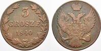 Polen Cu 3 Groschen Nikolaus I. von Rußland 1825-1855. -