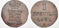 Sachsen-Albertinische Linie Cu 1 Pfennig Anton 1827-1836. -